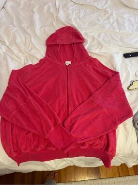 aerie Hot Pink Hooded Zip Sweatshirt
